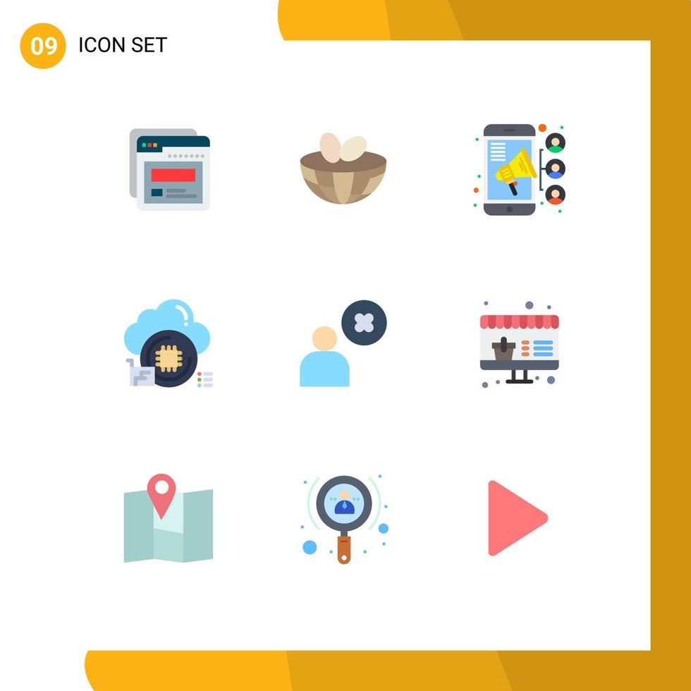 Modern Set of 9 Flat Colors and symbols such as delete user data connection chip cloud Editable Vector Design Elements