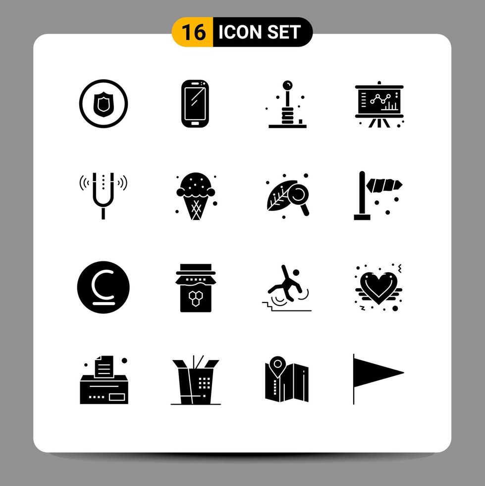 Mobile Interface Solid Glyph Set of 16 Pictograms of management chart samsung business play Editable Vector Design Elements