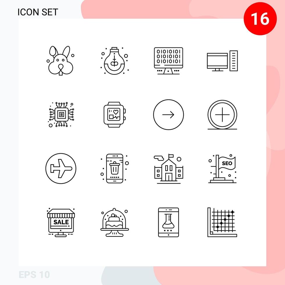 Outline Pack of 16 Universal Symbols of computer server web pc computer Editable Vector Design Elements