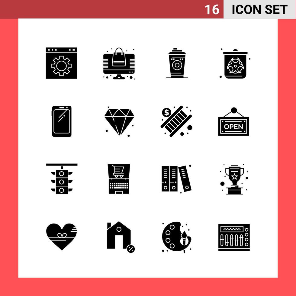 16 Icon Pack Solid Style Glyph Symbols on White Background Simple Signs for general designing Creative Black Icon vector background