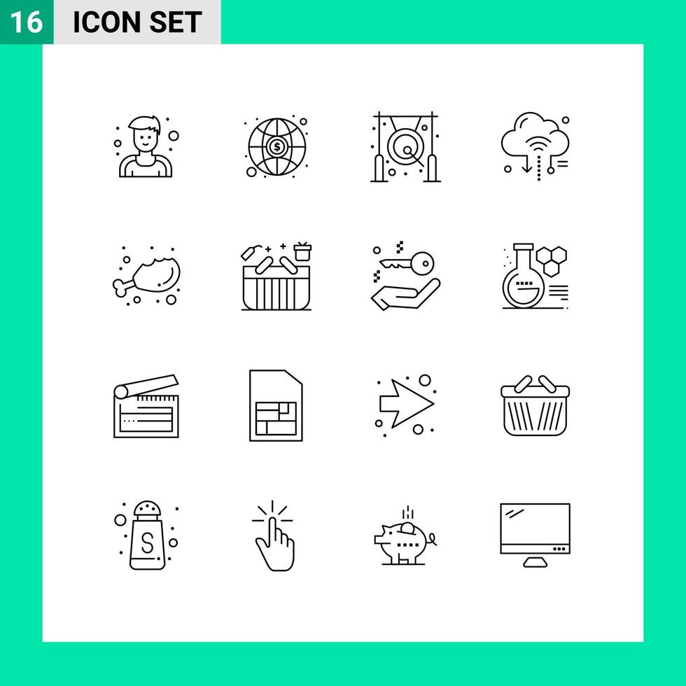 Universal Icon Symbols Group of 16 Modern Outlines of diet cloud chinese cloud iot Editable Vector Design Elements