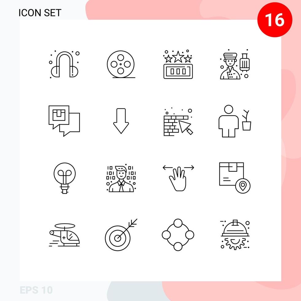 16 Thematic Vector Outlines and Editable Symbols of delivery service fun professional bell boy Editable Vector Design Elements