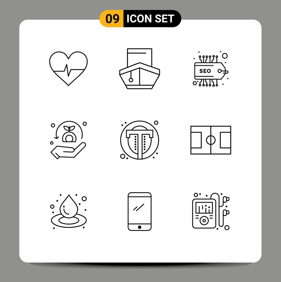 Set of 9 Modern UI Icons Symbols Signs for text interface label safe security Editable Vector Design Elements