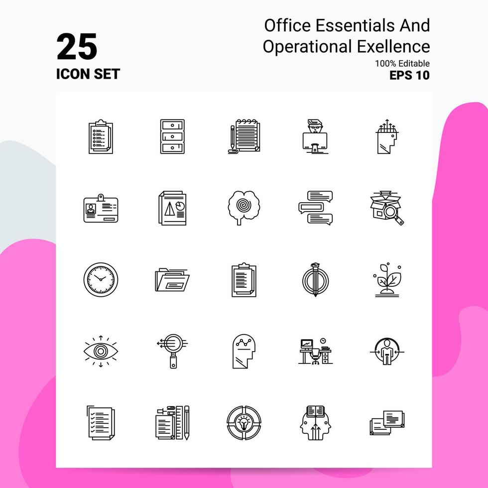 25 Office Essentials and Operational Exellence Icon Set 100 Editable EPS 10 Files Business Logo Concept Ideas Line icon design vector