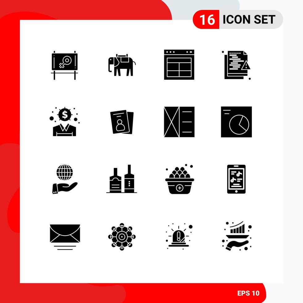 conjunto de 16 paquetes de glifos sólidos comerciales para elementos de diseño vectorial editables de archivos de red de interfaz de protección financiera vector