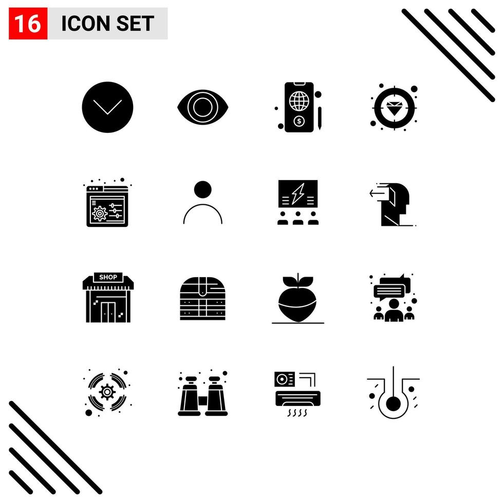 16 Universal Solid Glyph Signs Symbols of personalization settings dollar panel target Editable Vector Design Elements