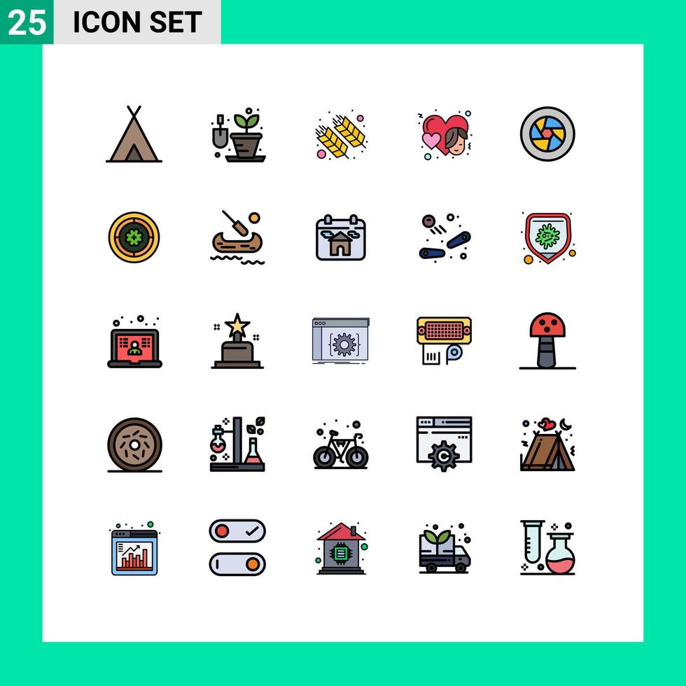 25 iconos creativos signos y símbolos modernos de película cara granja evento corazón elementos de diseño vectorial editables vector