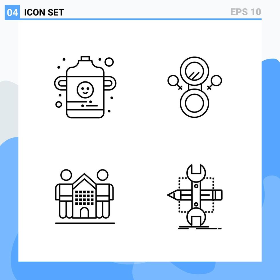 Modern 4 Line style icons Outline Symbols for general use Creative Line Icon Sign Isolated on White Background 4 Icons Pack Creative Black Icon vector background