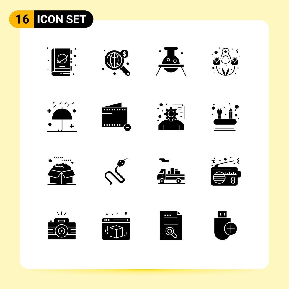Mobile Interface Solid Glyph Set of 16 Pictograms of autumn happy world eight march dangerous Editable Vector Design Elements