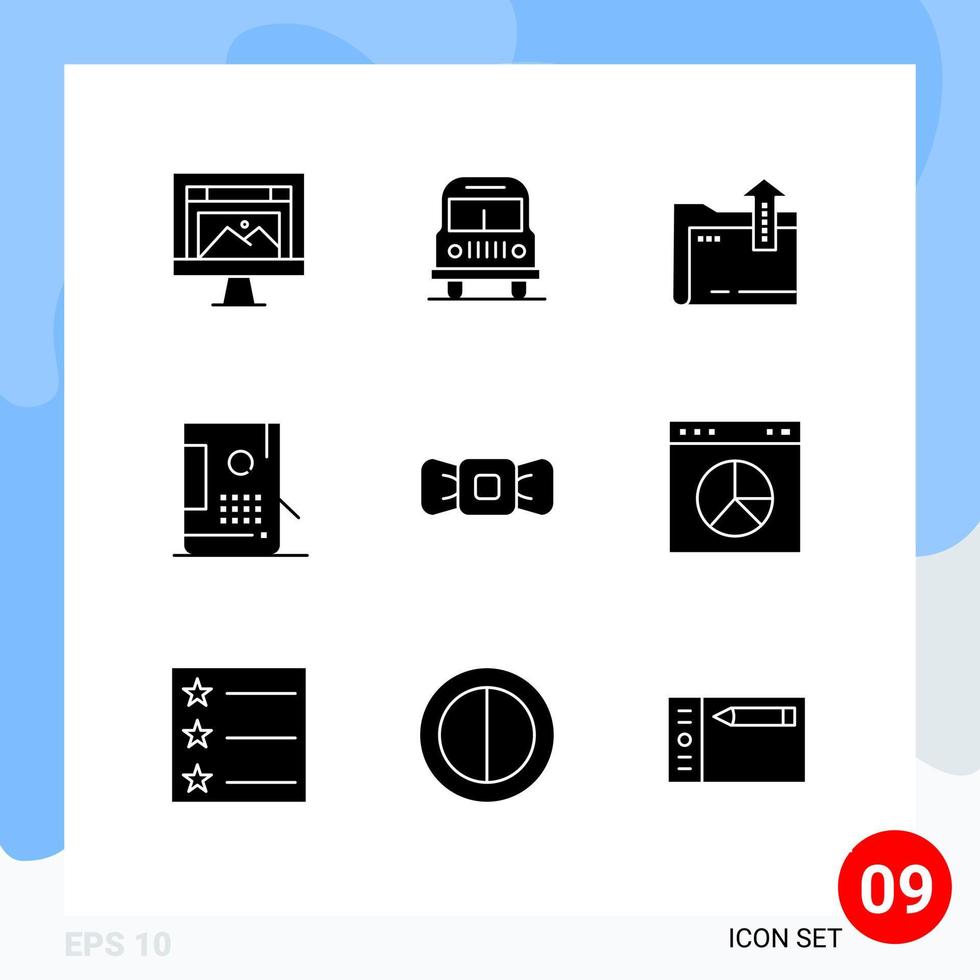 9 Universal Solid Glyph Signs Symbols of bow development folder design bucket Editable Vector Design Elements