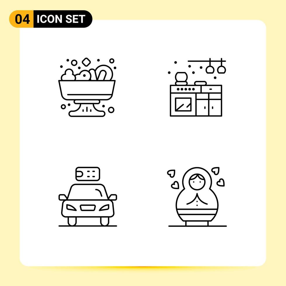 Group of 4 Filledline Flat Colors Signs and Symbols for salad energy home car baby Editable Vector Design Elements