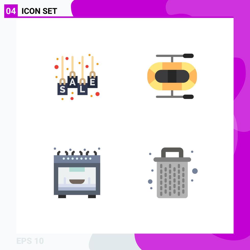 4 iconos planos vectoriales temáticos y símbolos editables del bote de la etiqueta de venta del horno de bolsa han sido elementos de diseño vectorial editables vector