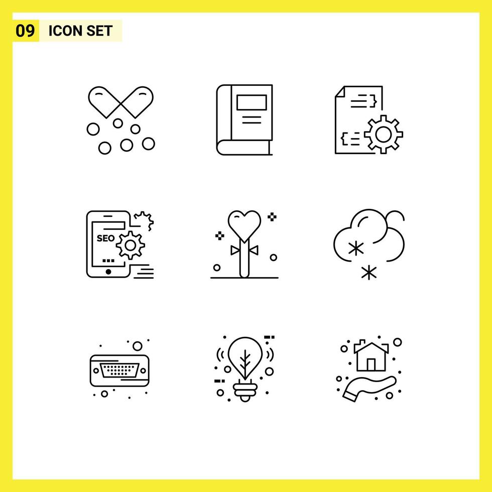 Set of 9 Vector Outlines on Grid for configuration optimize read mobile management Editable Vector Design Elements