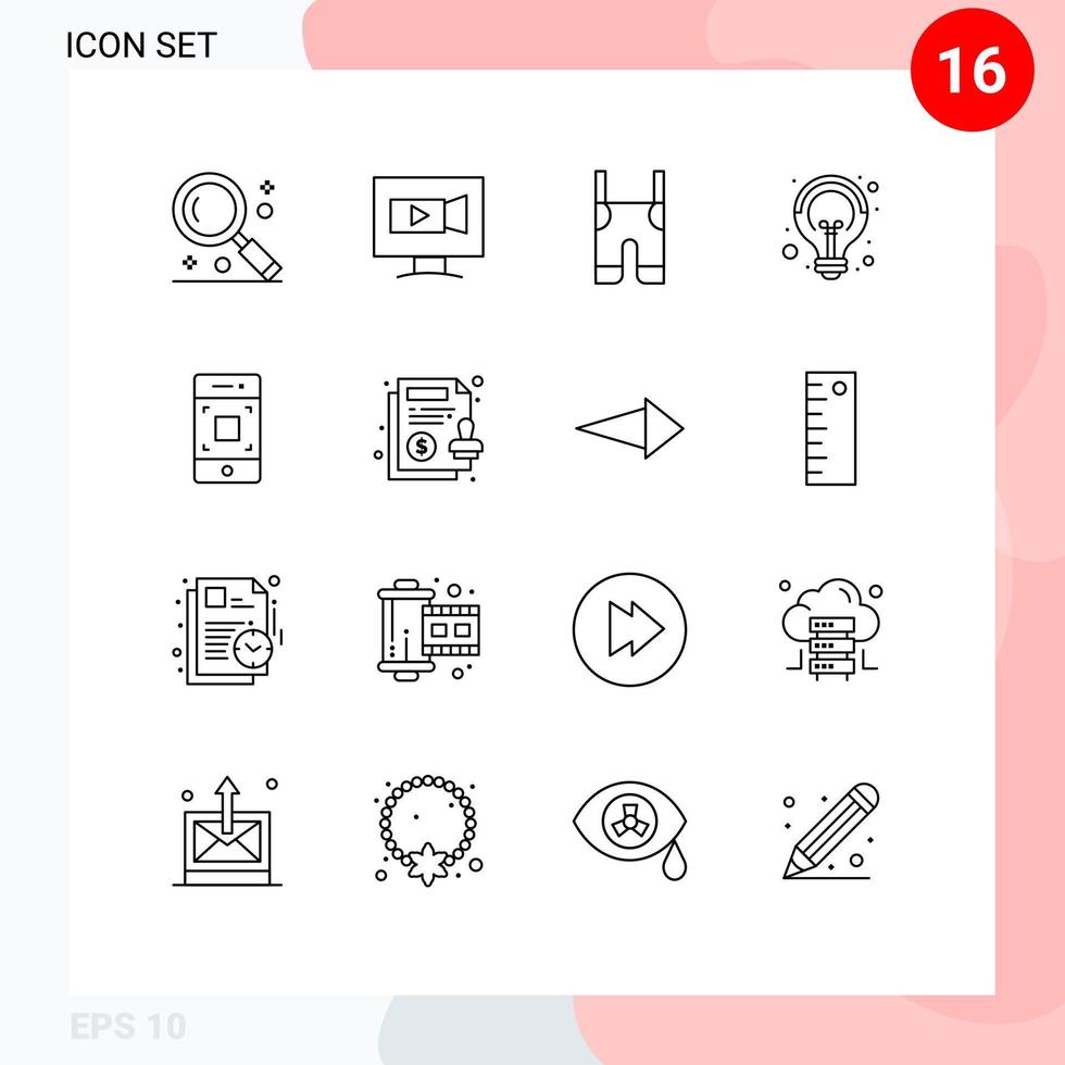 Group of 16 Outlines Signs and Symbols for seo creative camera campaigns pants Editable Vector Design Elements