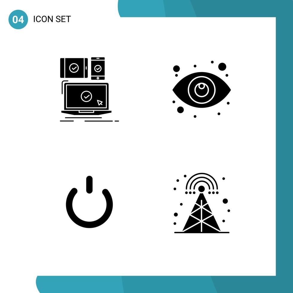 conjunto de glifos sólidos de interfaz móvil de 4 pictogramas de búsqueda receptiva de botones de computadora en elementos de diseño de vectores editables