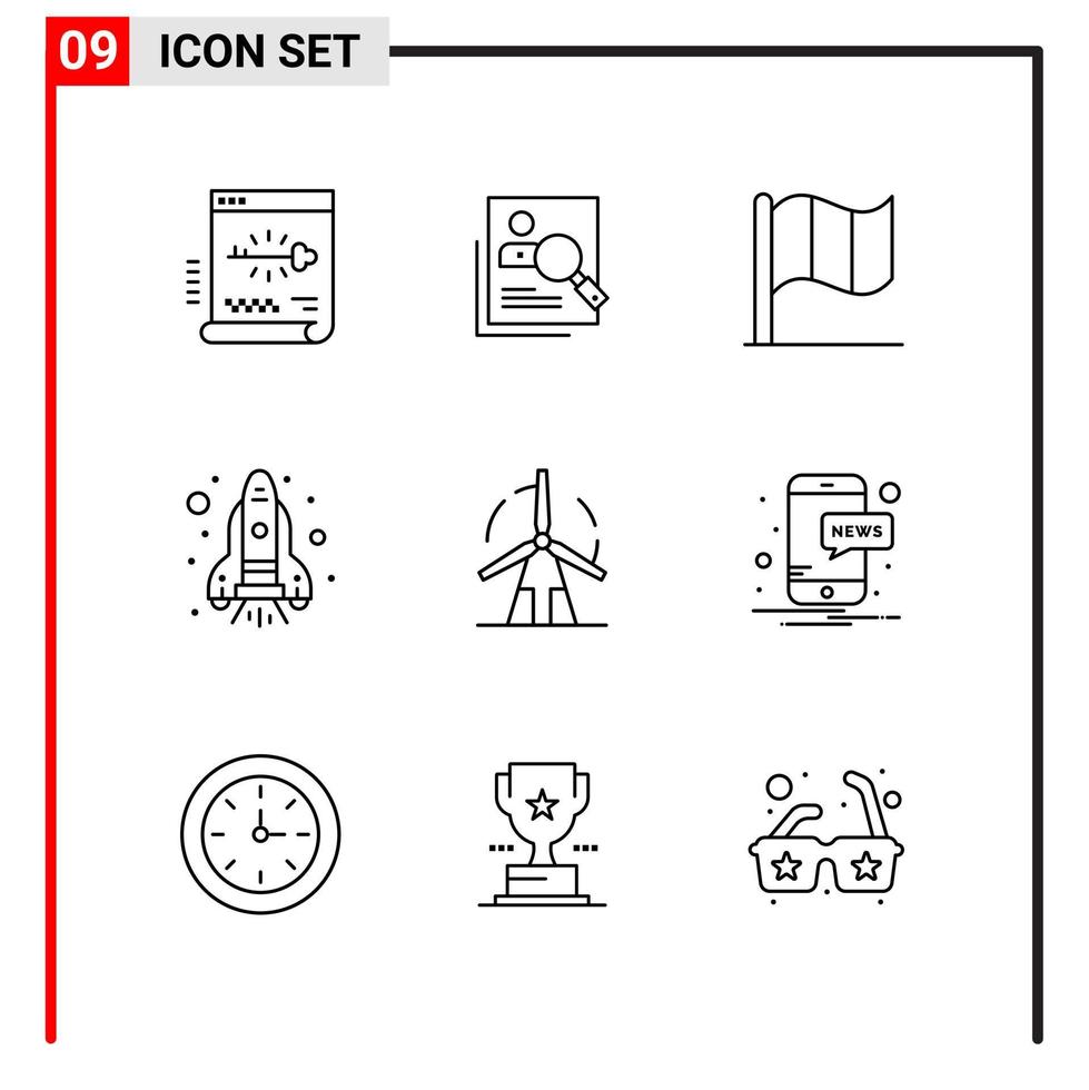 9 General Icons for website design print and mobile apps 9 Outline Symbols Signs Isolated on White Background 9 Icon Pack Creative Black Icon vector background