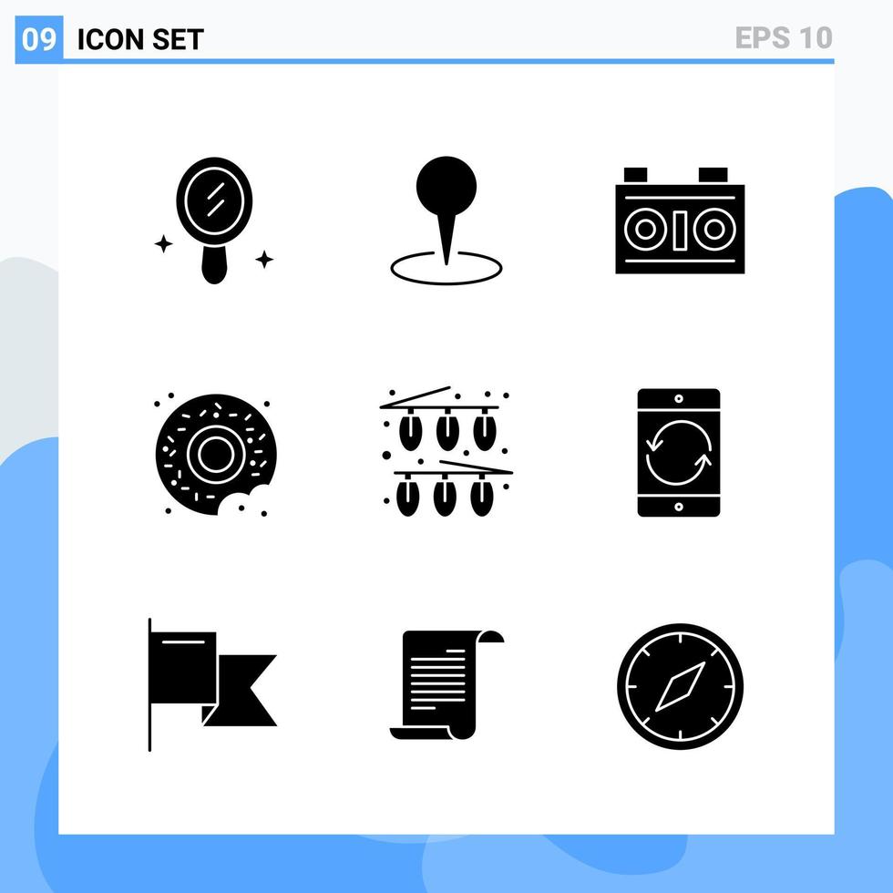 Modern 9 solid style icons Glyph Symbols for general use Creative Solid Icon Sign Isolated on White Background 9 Icons Pack Creative Black Icon vector background