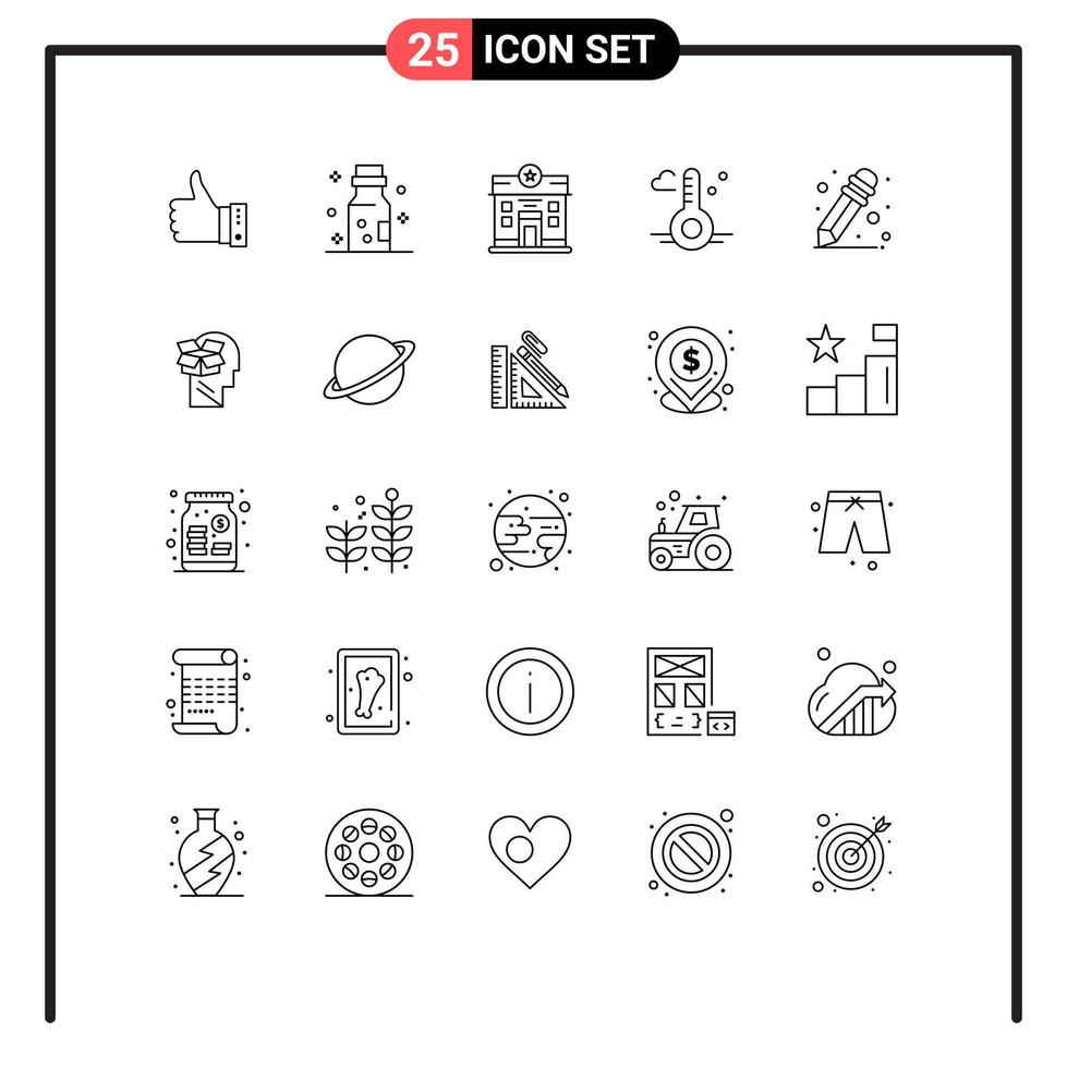 Pictogram Set of 25 Simple Lines of weather temperature chemistry stare life Editable Vector Design Elements