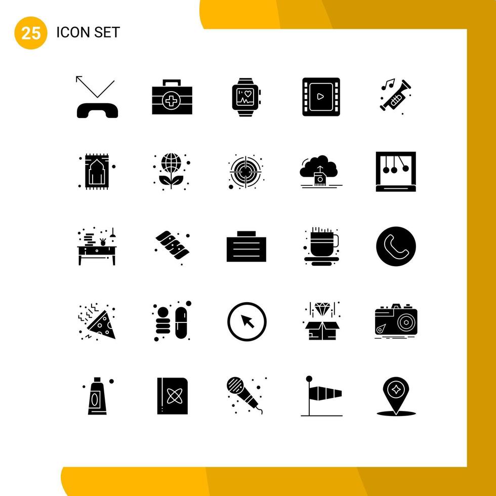 Set of 25 Modern UI Icons Symbols Signs for trumpet horn love car cinematography Editable Vector Design Elements