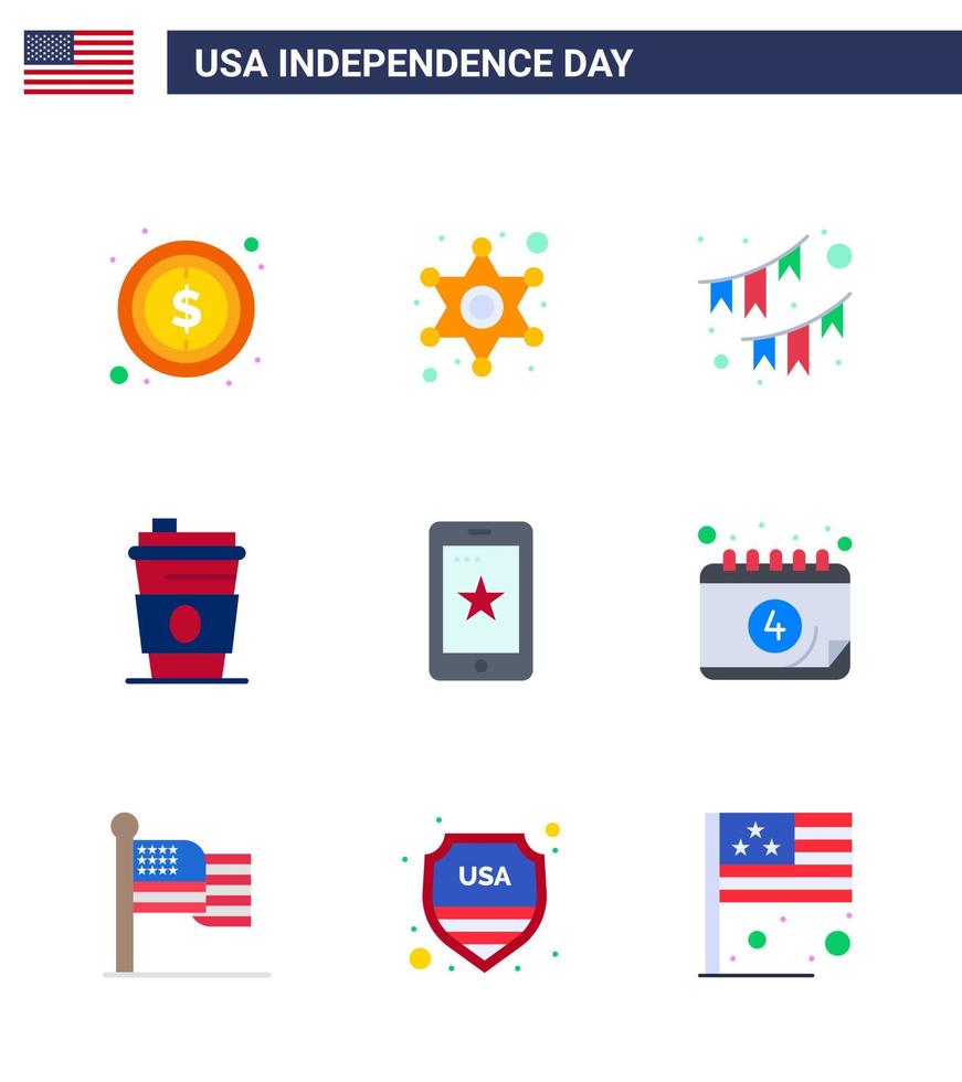 9 Flat Signs for USA Independence Day mobile juice american drink garland Editable USA Day Vector Design Elements