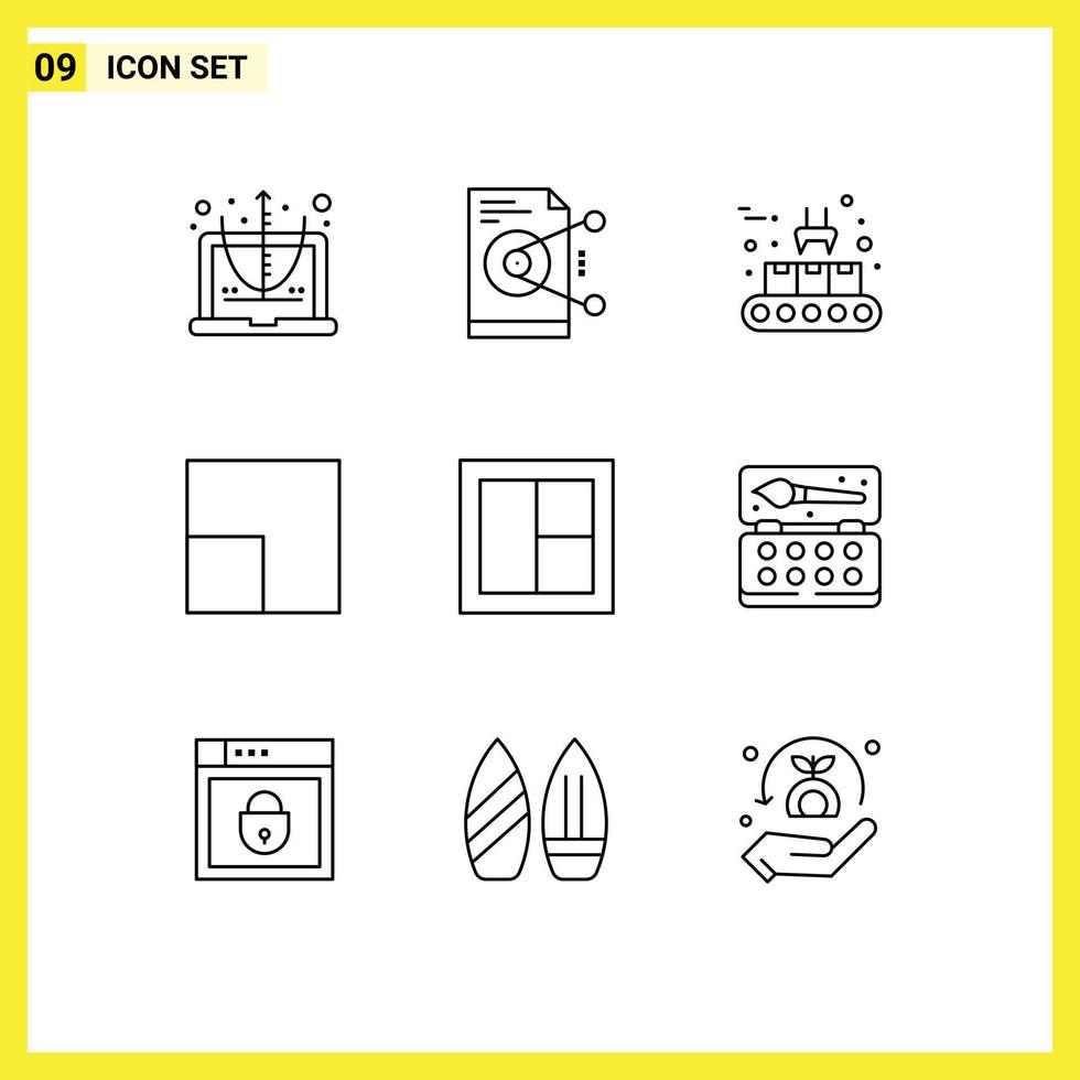 9 Creative Icons Modern Signs and Symbols of interior frame server view production line Editable Vector Design Elements
