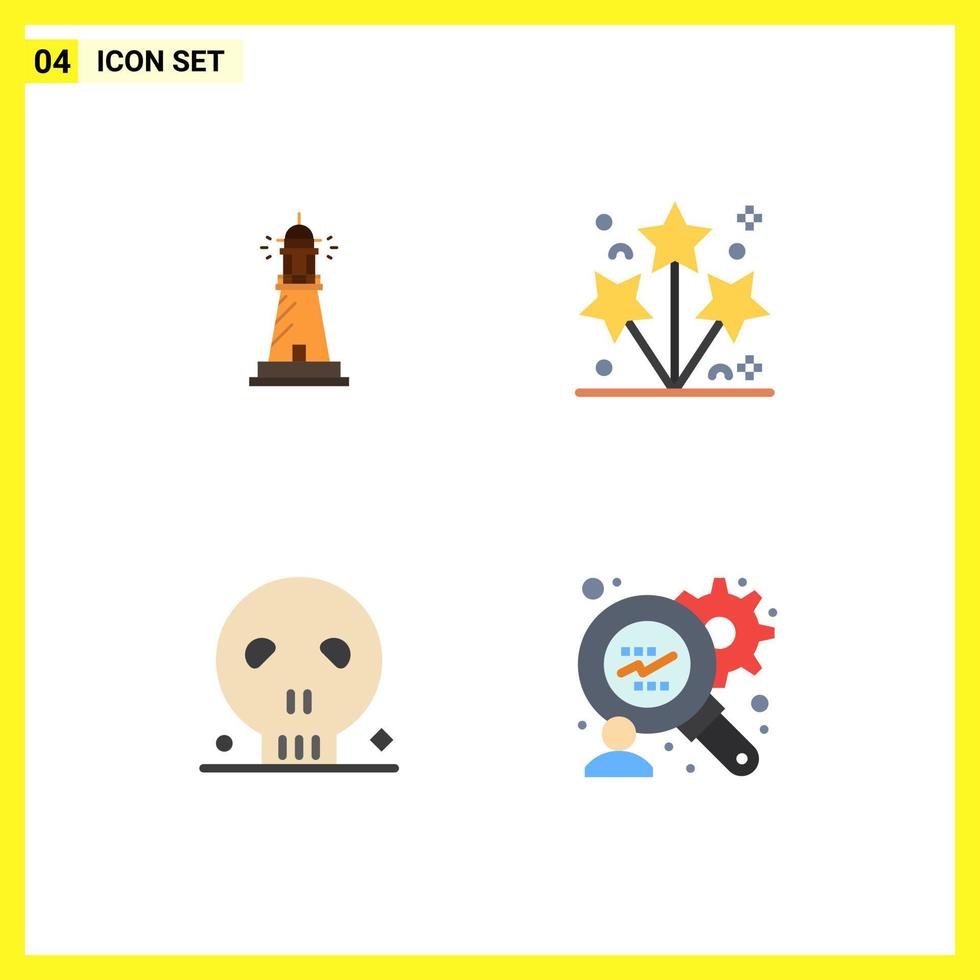 Modern Set of 4 Flat Icons and symbols such as lighthouse bones beach light human Editable Vector Design Elements