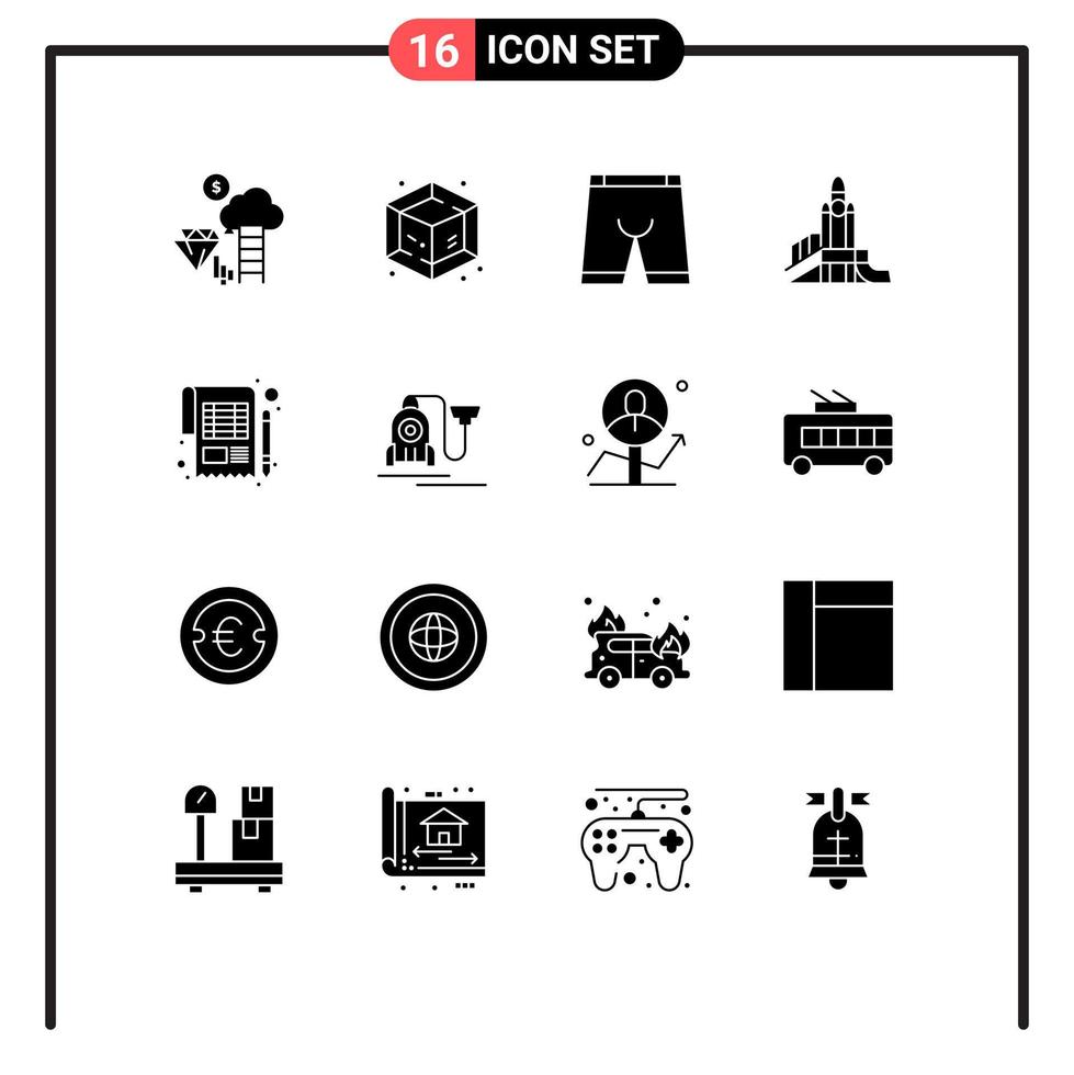 Pack of 16 Modern Solid Glyphs Signs and Symbols for Web Print Media such as accounting playground clothe nuclear bomb Editable Vector Design Elements