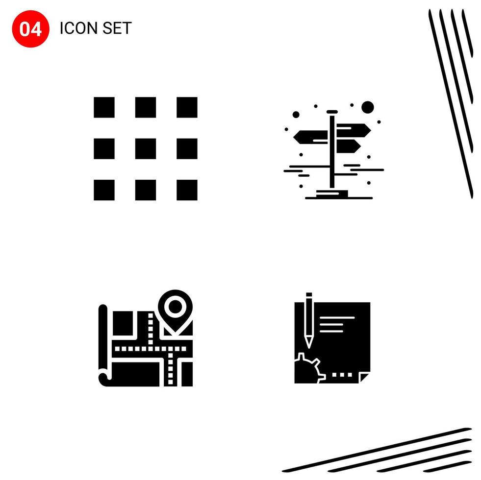 Collection of 4 Vector Icons in solid style Pixle Perfect Glyph Symbols for Web and Mobile Solid Icon Signs on White Background 4 Icons Creative Black Icon vector background