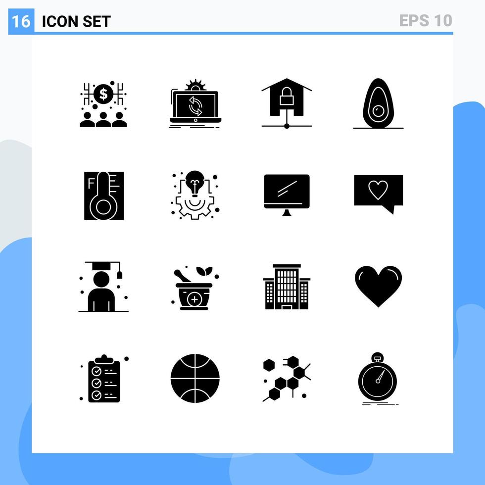 16 Solid Glyph concept for Websites Mobile and Apps cloud food sync avocado locked Editable Vector Design Elements