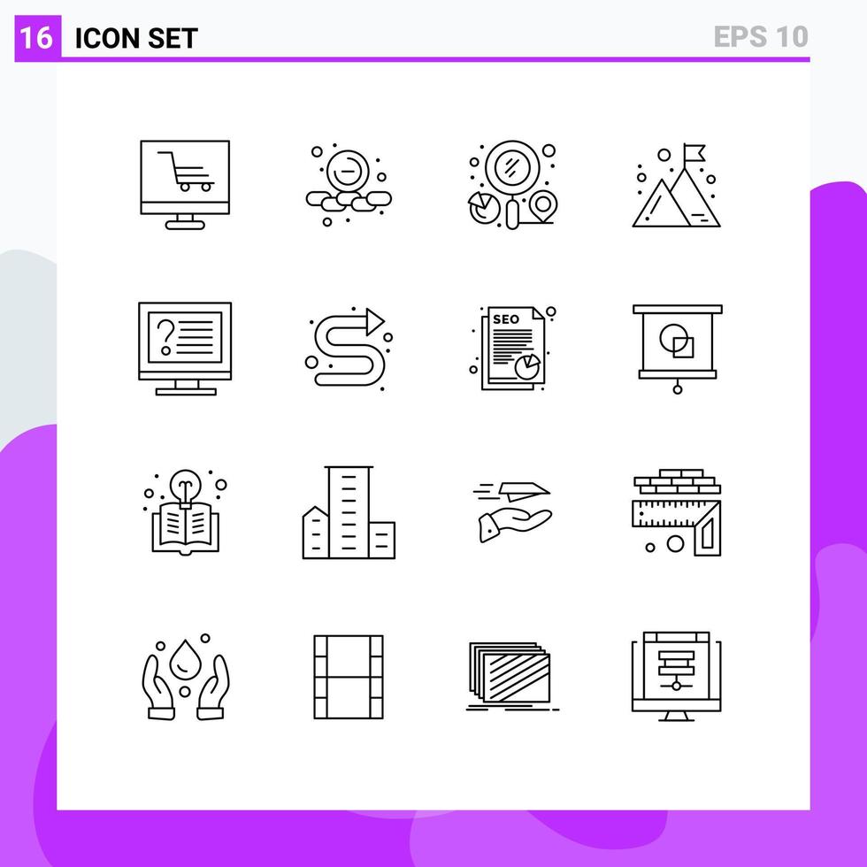 Set of 16 Vector Outlines on Grid for computer management finder company business Editable Vector Design Elements