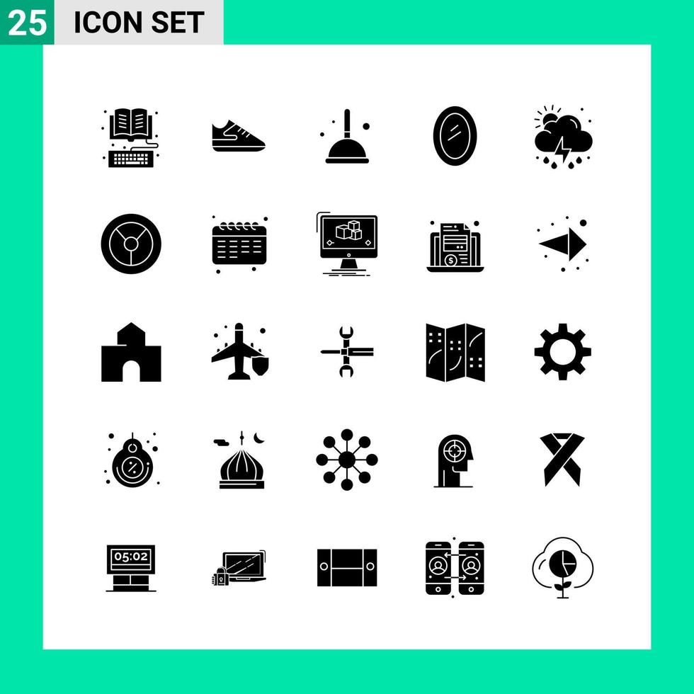 paquete de 25 símbolos de glifo de conjunto de iconos de estilo sólido para imprimir signos creativos aislados en fondo blanco 25 conjunto de iconos fondo de vector de icono negro creativo