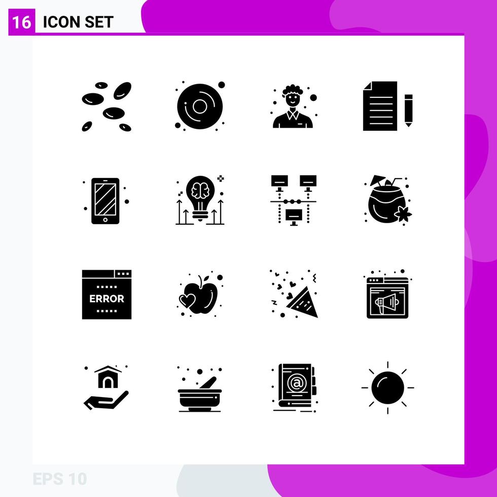 Universal Icon Symbols Group of 16 Modern Solid Glyphs of smart phone page male file document Editable Vector Design Elements