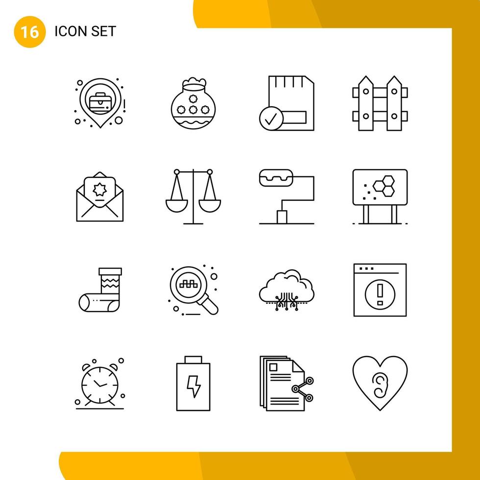 16 Icon Set Line Style Icon Pack Outline Symbols isolated on White Backgound for Responsive Website Designing Creative Black Icon vector background