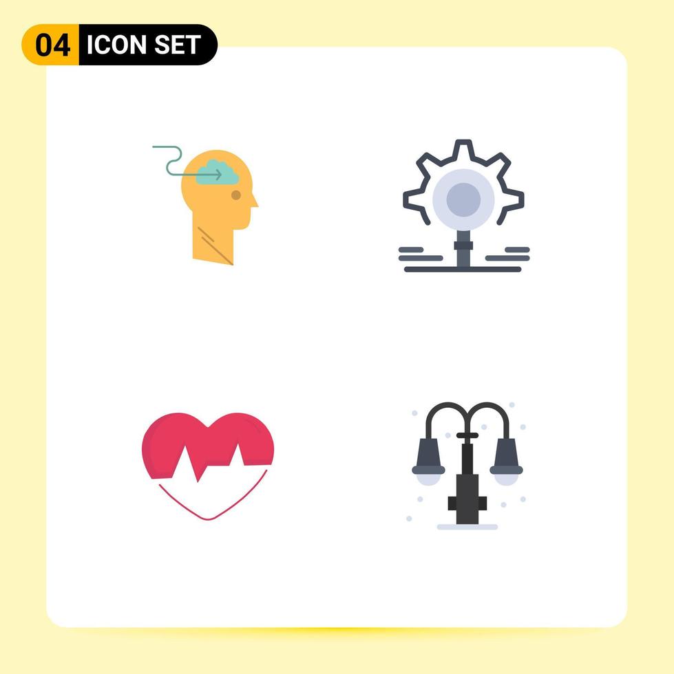 Mobile Interface Flat Icon Set of 4 Pictograms of cloud ecg upload research heartbeat Editable Vector Design Elements