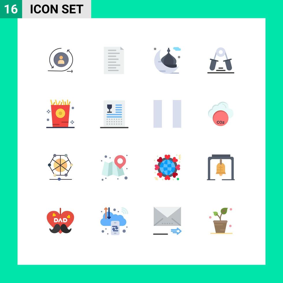 conjunto de 16 iconos de interfaz de usuario modernos signos de símbolos para papas fritas ejercicio agarre de muñeca creciente paquete editable de elementos creativos de diseño de vectores