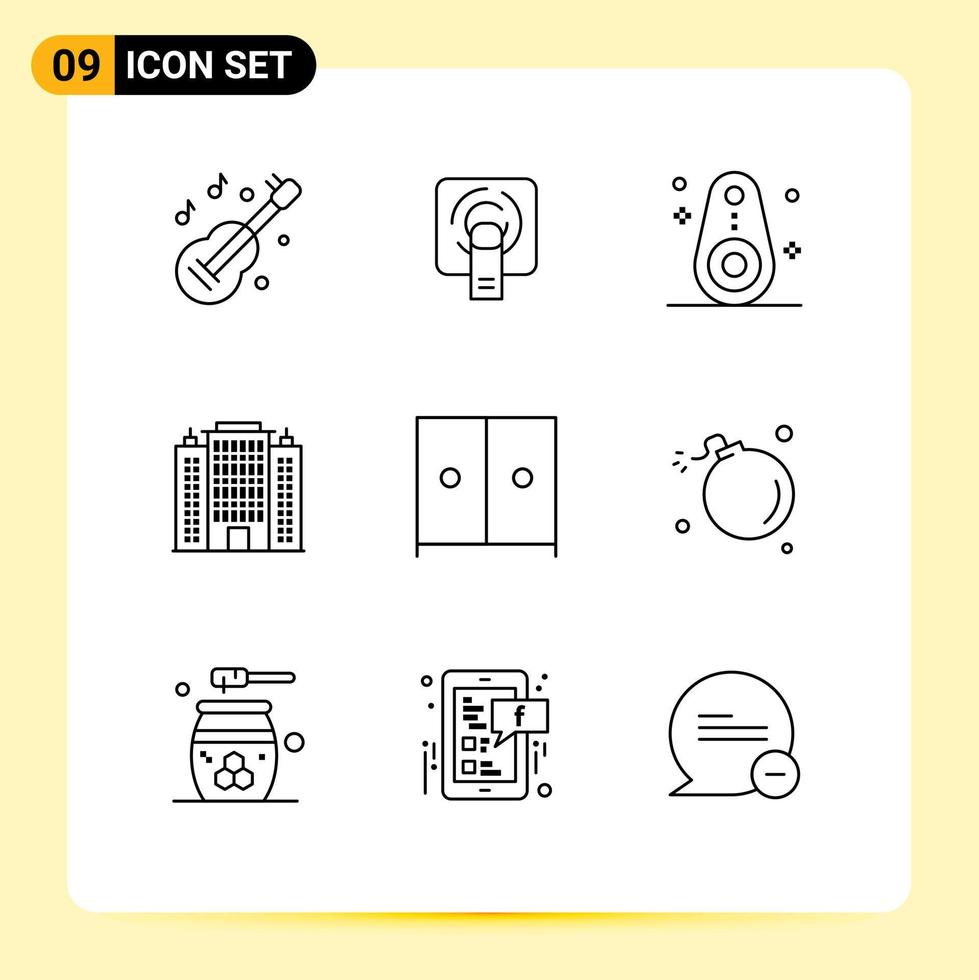 Group of 9 Modern Outlines Set for interior hotel bluetooth building resort Editable Vector Design Elements