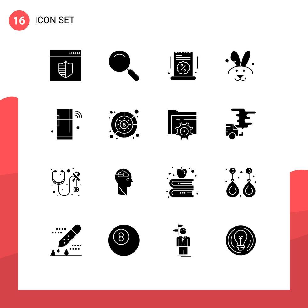 Mobile Interface Solid Glyph Set of 16 Pictograms of iot rabbit big sale easter percentage Editable Vector Design Elements