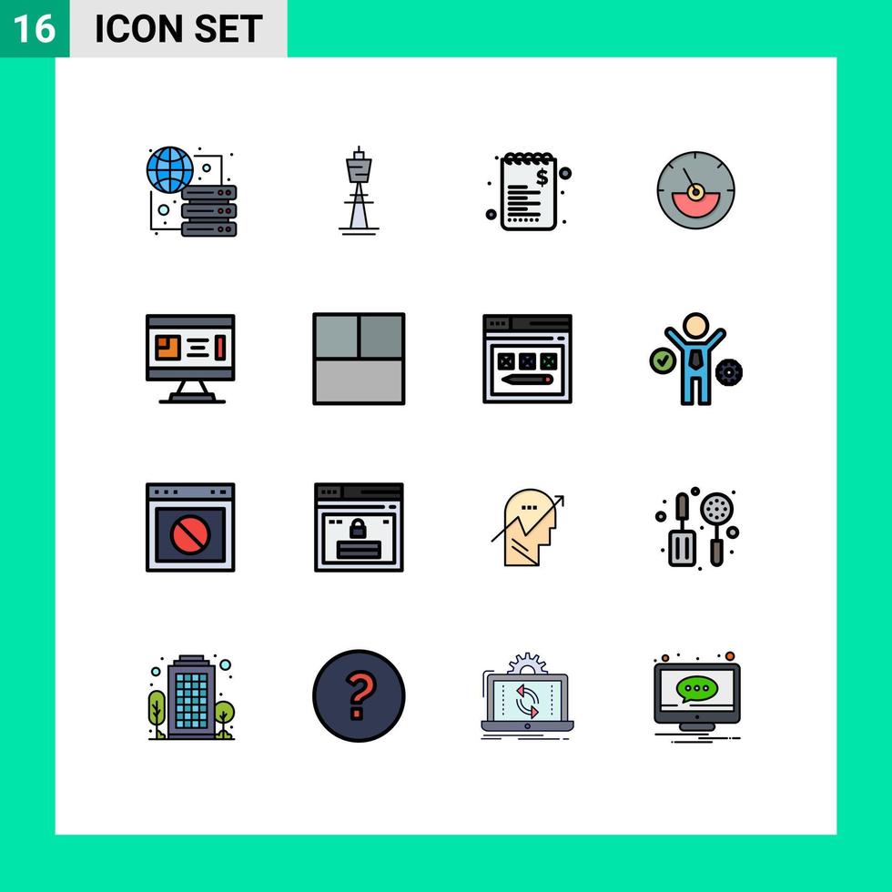 Modern Set of 16 Flat Color Filled Lines Pictograph of energy ampere meter tower ampere sale Editable Creative Vector Design Elements