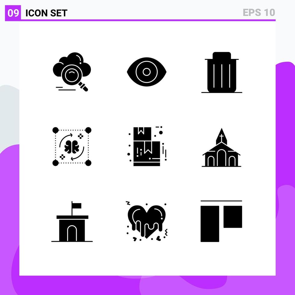 Universal Icon Symbols Group of 9 Modern Solid Glyphs of brain process science mind remove Editable Vector Design Elements