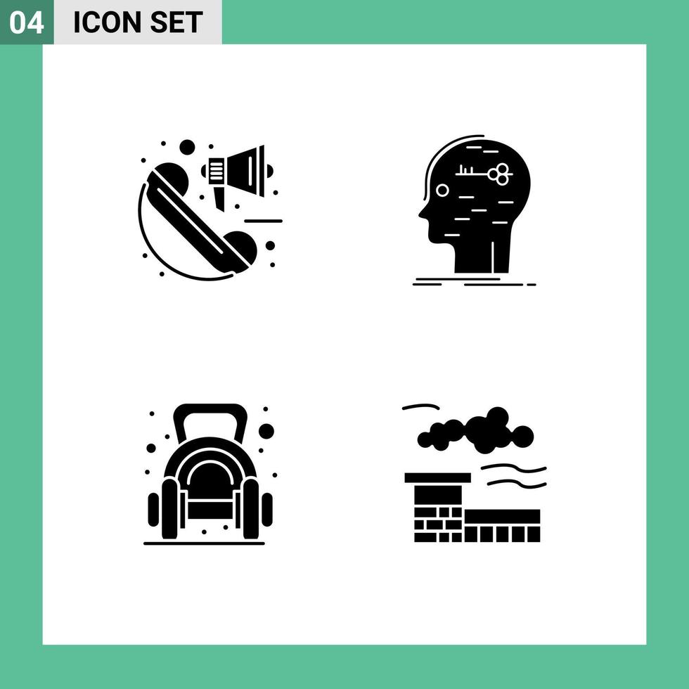 4 Universal Solid Glyph Signs Symbols of announcement exercise marketing hacking weight Editable Vector Design Elements