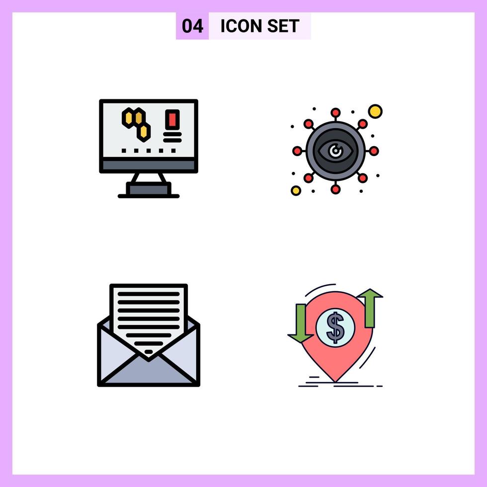 Universal Icon Symbols Group of 4 Modern Filledline Flat Colors of biology contact science marketing envelope Editable Vector Design Elements