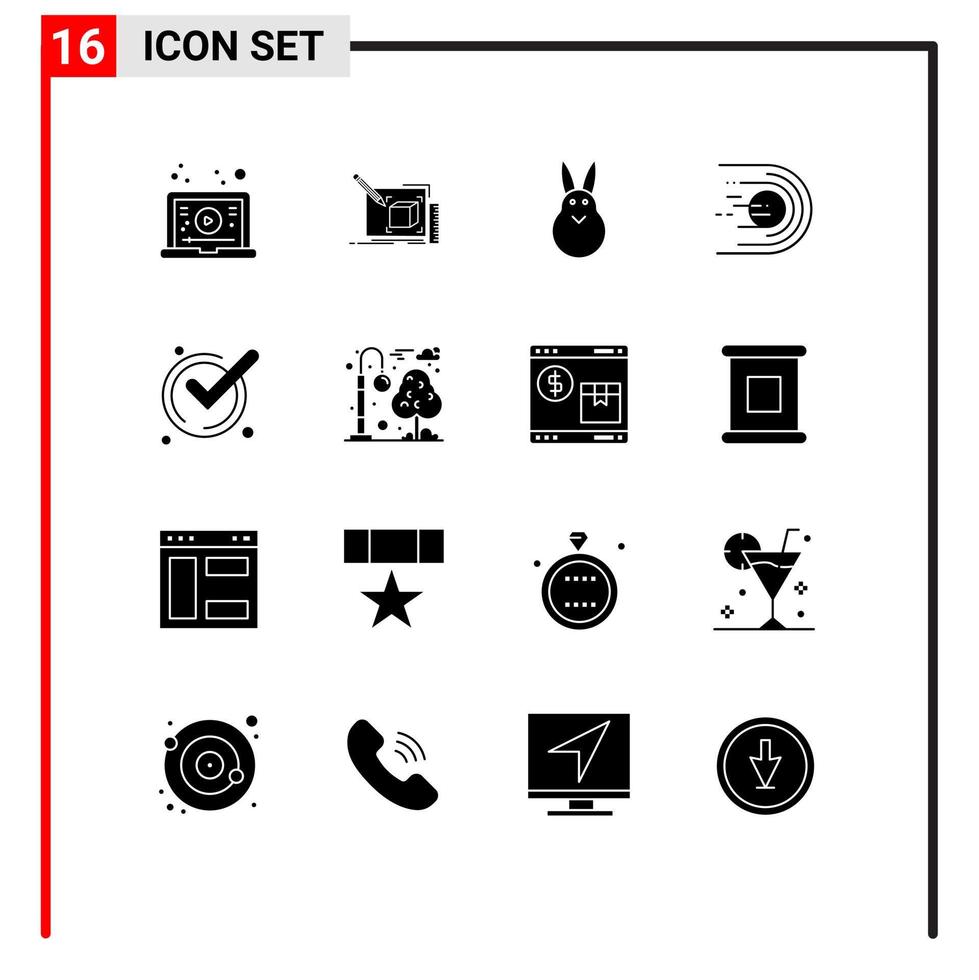 16 User Interface Solid Glyph Pack of modern Signs and Symbols of space flight pencil comet rabbit Editable Vector Design Elements