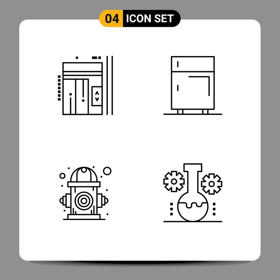 Set of 4 Modern UI Icons Symbols Signs for elevator freeze up electric control Editable Vector Design Elements