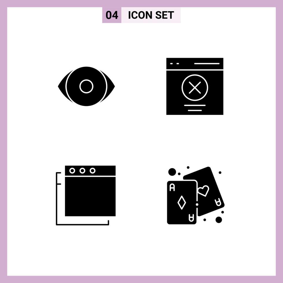 Solid Glyph Pack of 4 Universal Symbols of eye apps vision interface cards Editable Vector Design Elements
