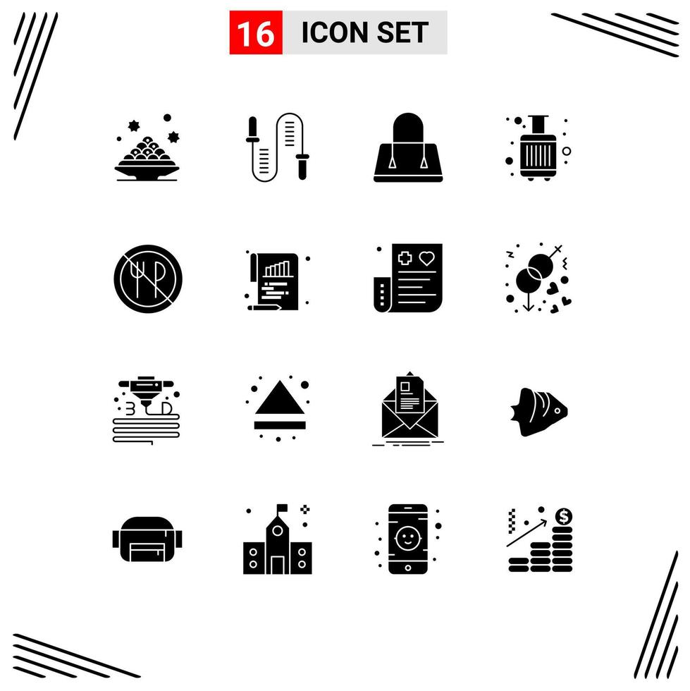 User Interface Pack of 16 Basic Solid Glyphs of eating luggage skipping bags purse Editable Vector Design Elements