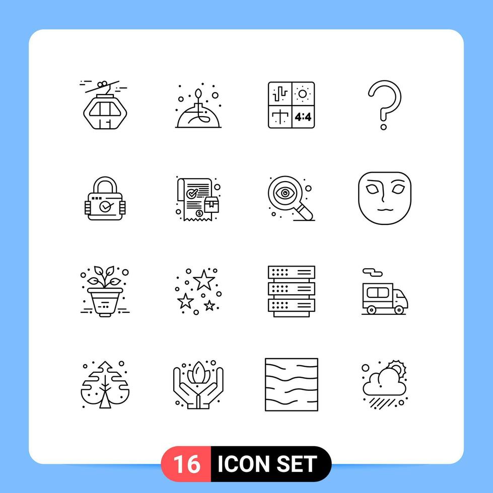 conjunto de 16 iconos de interfaz de usuario modernos signos de símbolos para el desarrollo de procesos de laboratorio de ayuda de signo de interrogación elementos de diseño vectorial editables vector