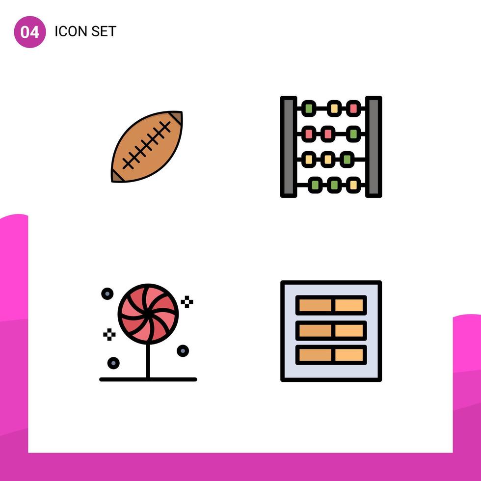 Modern Set of 4 Filledline Flat Colors and symbols such as afl toy rugby sydney candy Editable Vector Design Elements