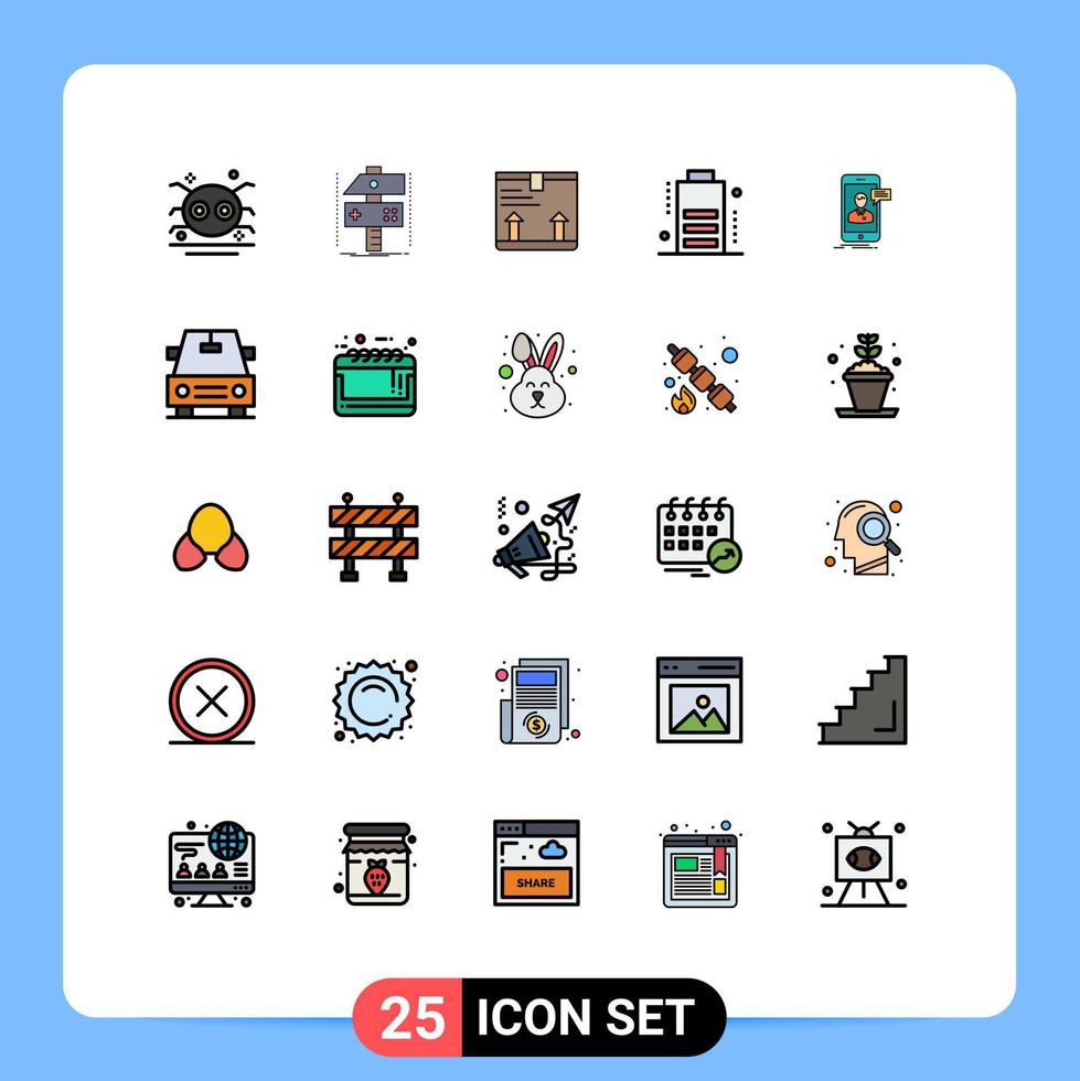 Modern Set of 25 Filled line Flat Colors and symbols such as chat charge developer battery arrow Editable Vector Design Elements