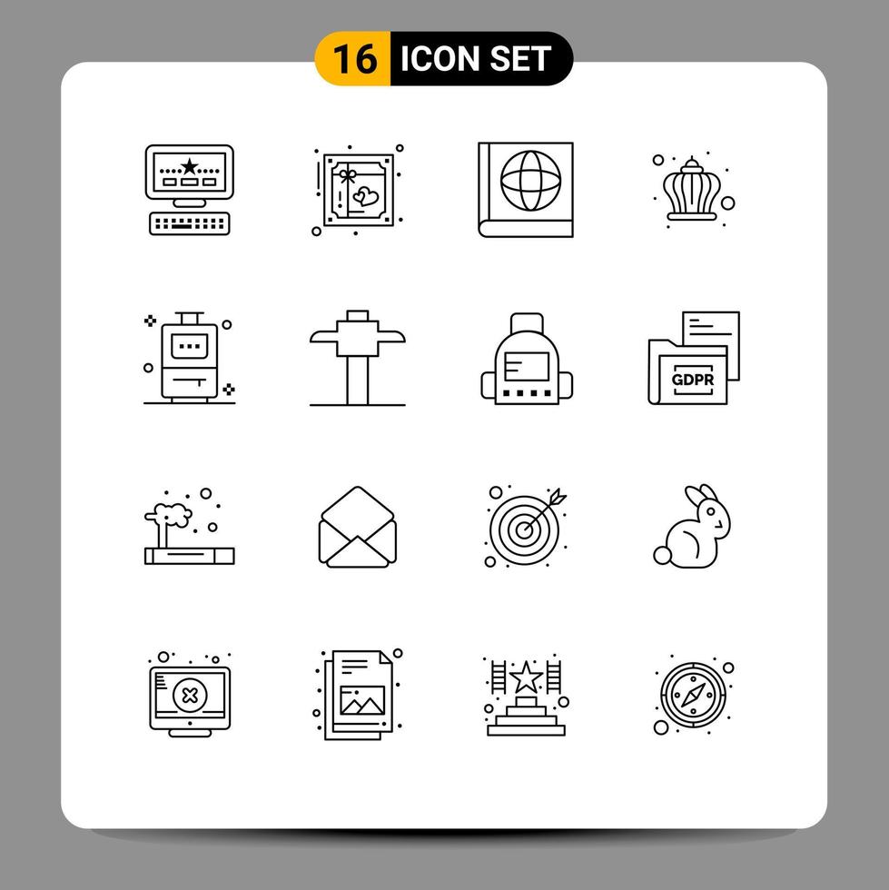 Universal Icon Symbols Group of 16 Modern Outlines of miner travel map bag king Editable Vector Design Elements