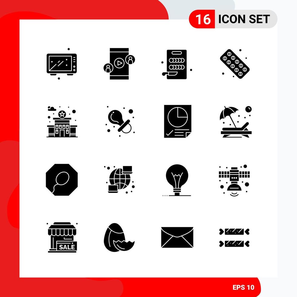 Creative Set of 16 Universal Glyph Icons isolated on White Background Creative Black Icon vector background